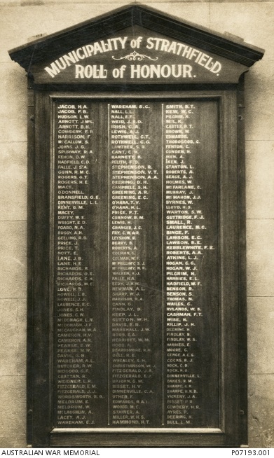 Strathfield World War I Honour Board c.1919. Australian War Memorial. P07193.001. 4150080.jpg